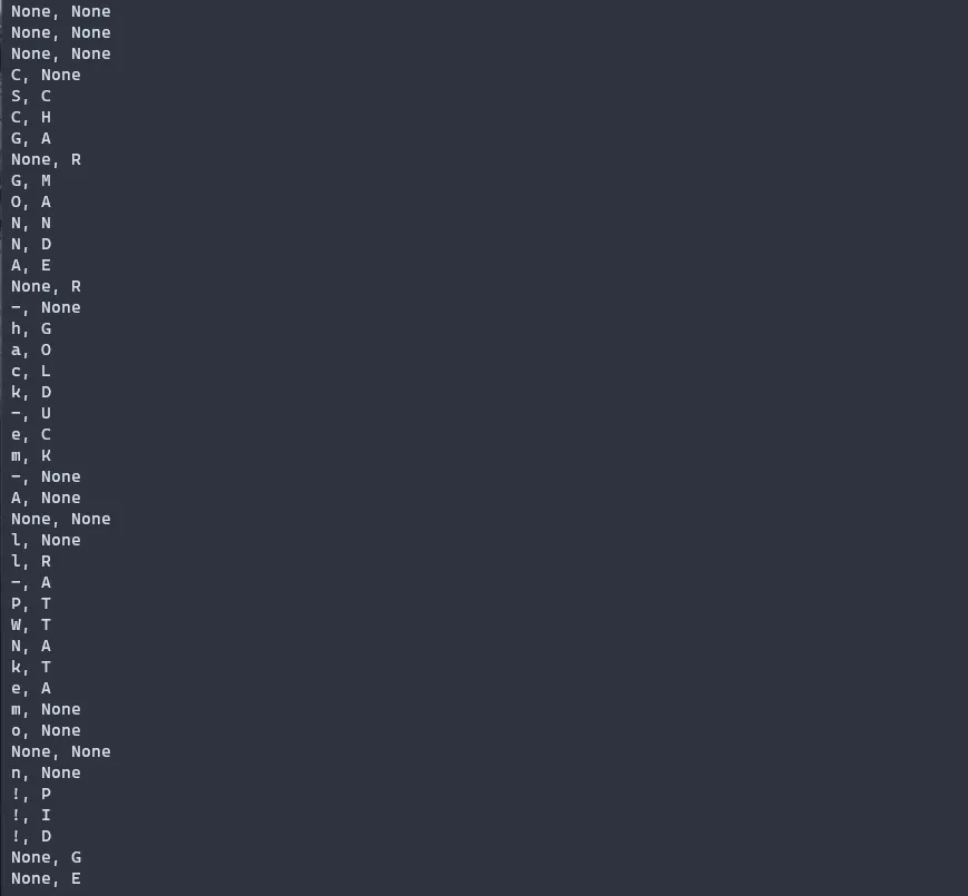 Converted output showing the flag along with some Pokémon names