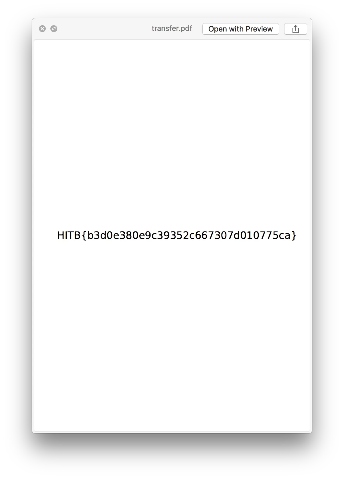 The recovered PDF in the macOS Finder preview, showing the flag
